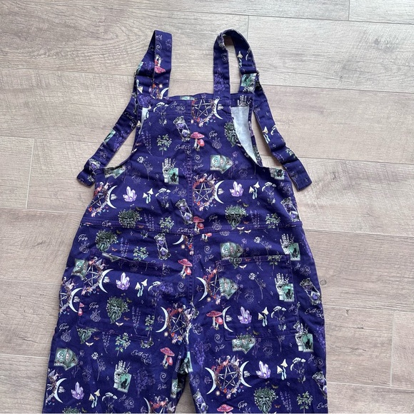 Jambats Elemental Mystical Purple Overalls with Moon, Crystals, Mushroom Print - Picture 5 of 12